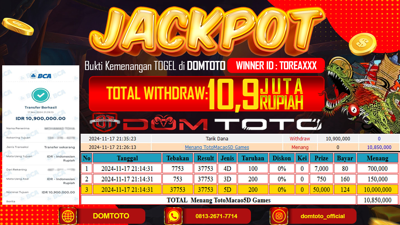 JACKPOT TOGEL TOTO MACAU 17 NOVEMBER 2024